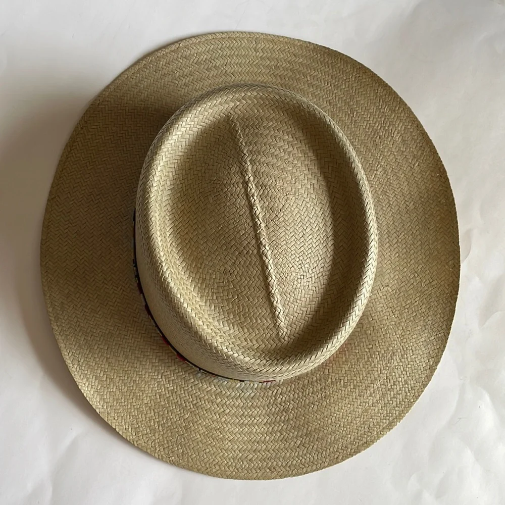 Vintage Kangol Design Straw Boho Chic Fedora Sun Hat
